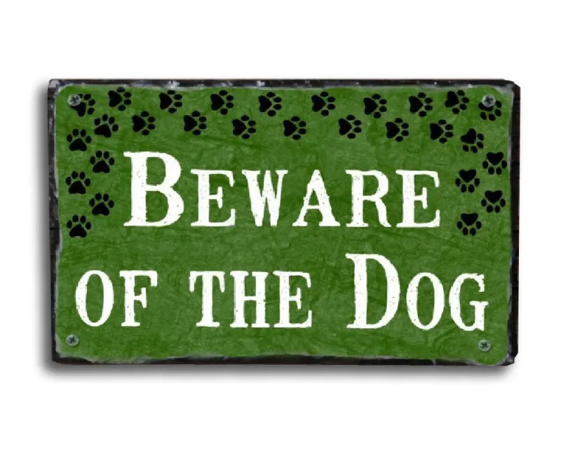 Artisanal Slate House Sign - Beware Dog Plaque 3-Year Warranty