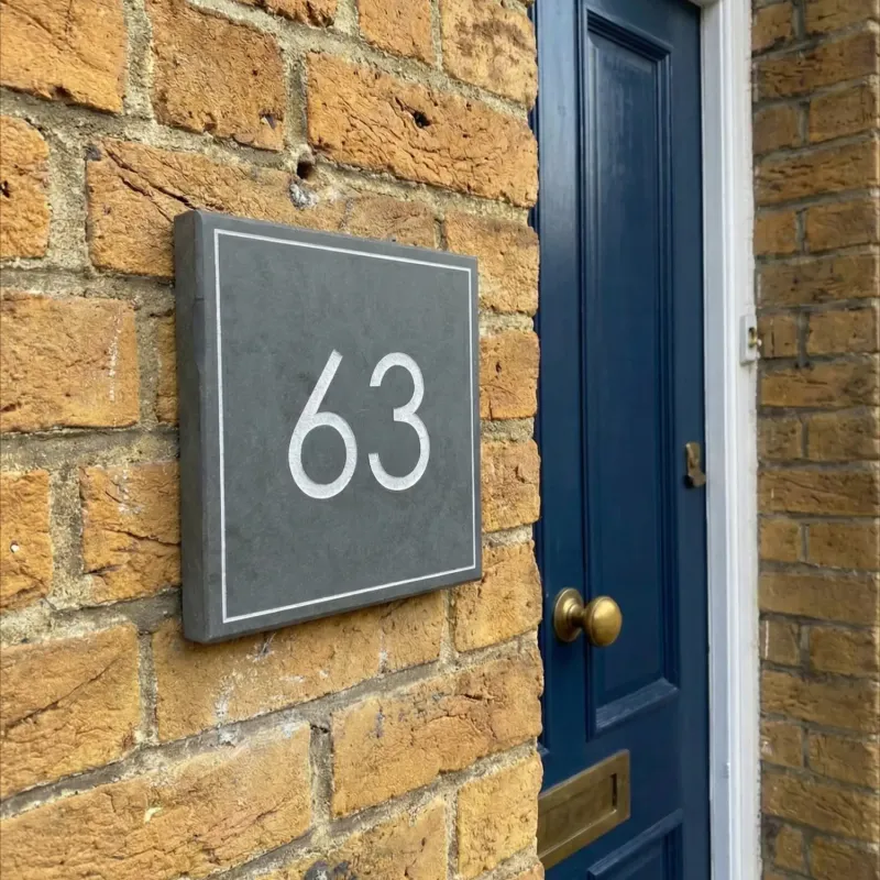 Square Slate House Number Sign Border Bronze Finish