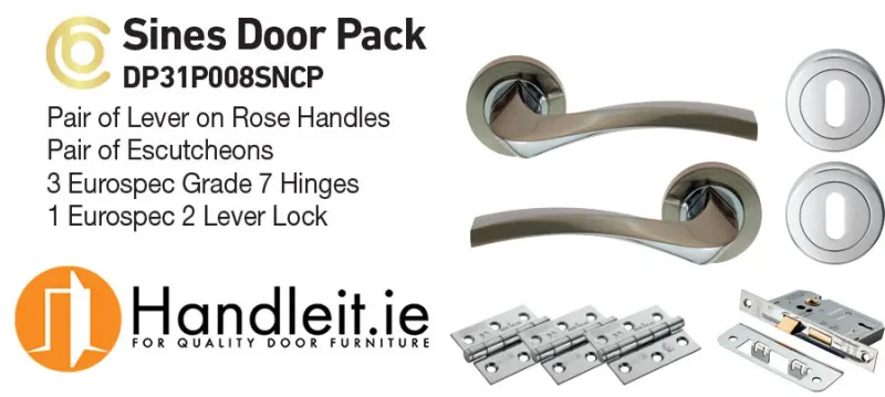 Sines Handle,Lock And Hinges Door Pack Paired Satin Nickel/Chrome Finish