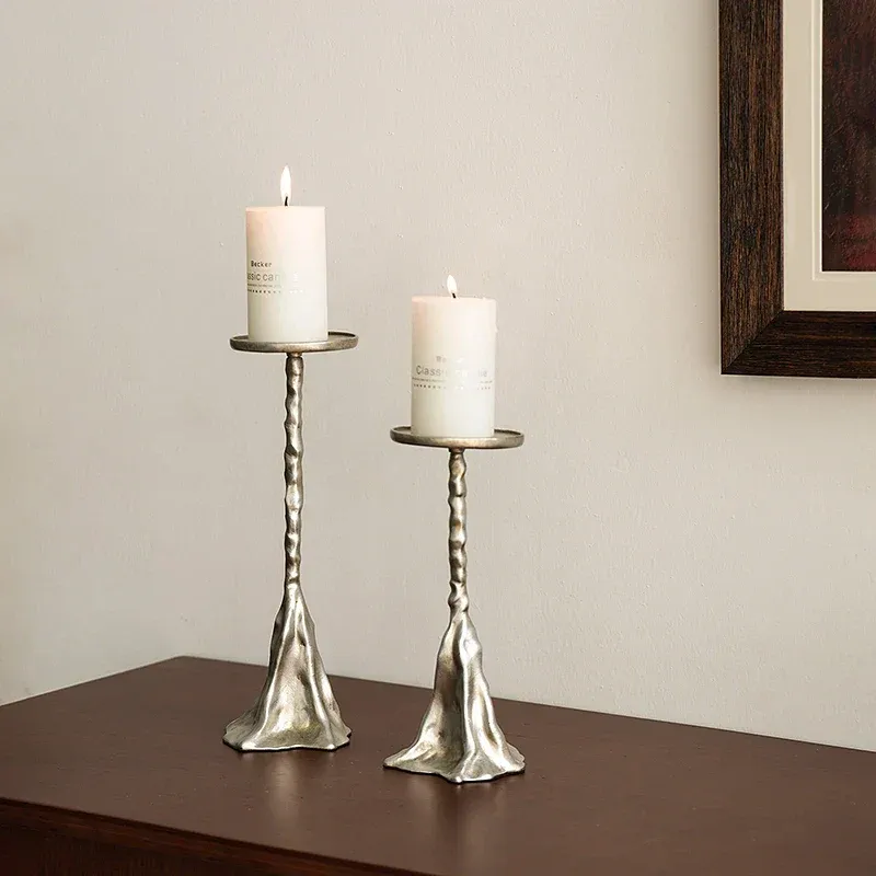 Afralia™ Metal Silver Candlestick Portable Luxury Porch Decor