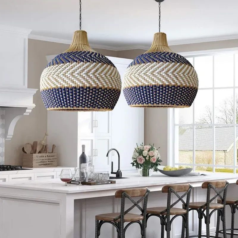 Afralia™ Serena Sapphire Rattan Pendant Light: Boho Dining Room Farmhouse Lighting