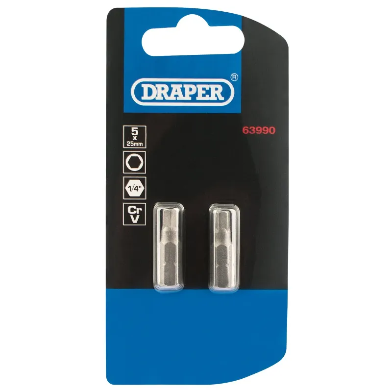 Draper 2PC 25mm 5.0MM HEX S/D Bit - 63990