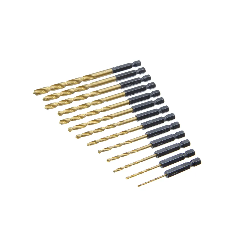 13 Piece ¼" Hex Shank Titanium Coated HSS Drill Bit Place