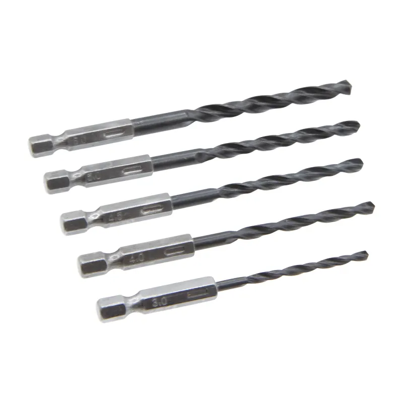 5 Piece HSS ¼" Hex Shank Twist Drill Bit Adjust