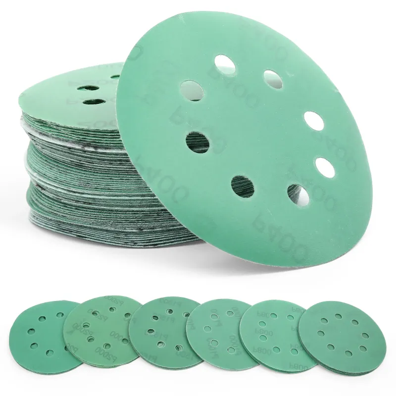 LotFancy 5 Inch 8 Holes Emerald Wet Dry Sander Sandpaper, Hook and Loop Sanding Discs,