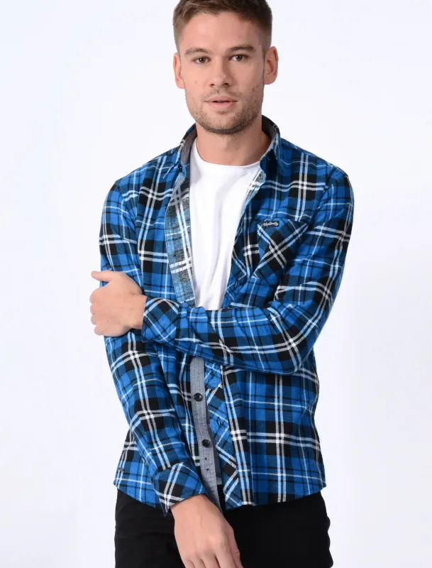 Dieppe Cotton Flannel Checked Shirt Sapphire - Tokyo Laundry