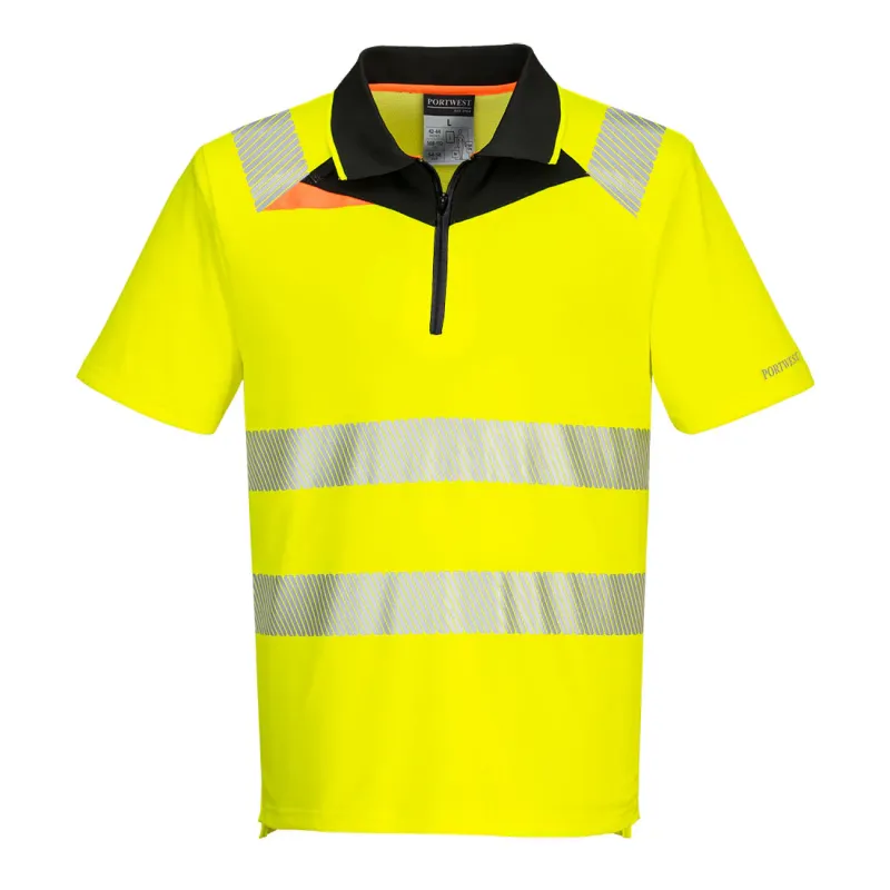 Portwest DX412 Hi-Vis Zip Polo Shirt Yellow/Black