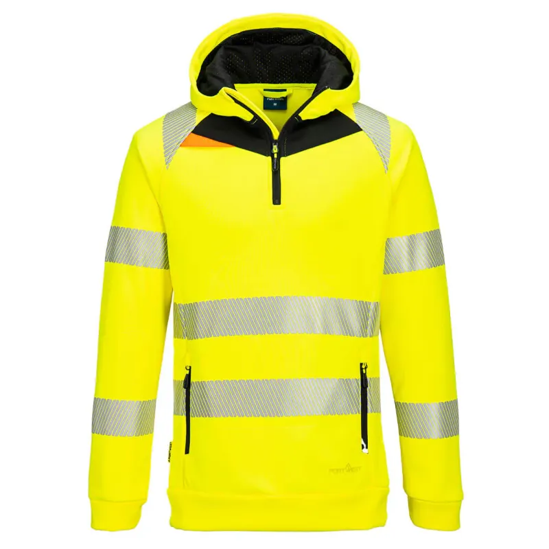 Portwest DX482 Hi-Vis 1/4 Zip Hoodie Yellow/Black