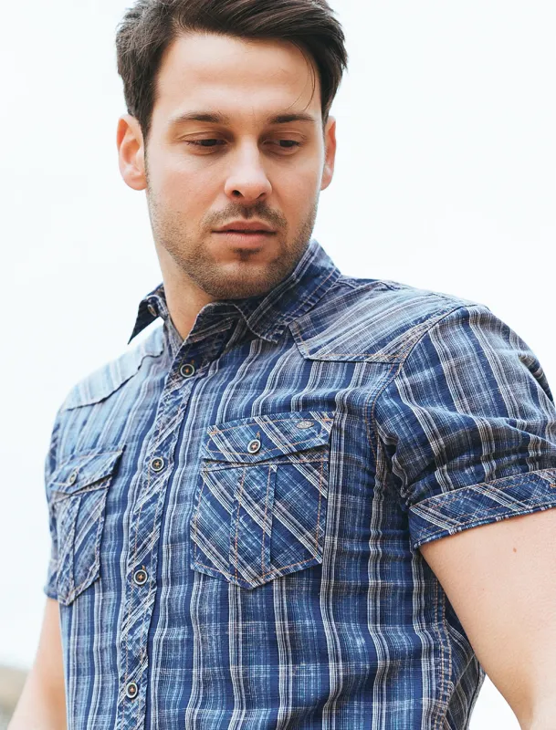 Uxbridge Brief Sleeve Checked Shirt Tokyo Blue - Tokyo Laundry