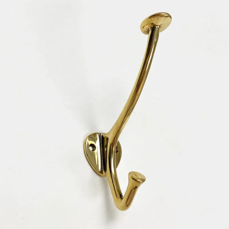 Reflective Unlacquered Brass "Ellie" Wall Hooks, Brass Robe Coat Hook