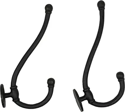 Rustic Forged Iron Wall Hooks, Robust Duty Retro Utility Hooks Hanging Coat, Bag, Towel, Robe, Hat and More, Pack 2, Black...