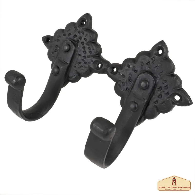 Rustic Forged Iron Wall Hooks, Weighty Duty Retro Utility Hooks Hanging Coat, Bag, Towel, Robe, Hat and More, Pack 2, Black