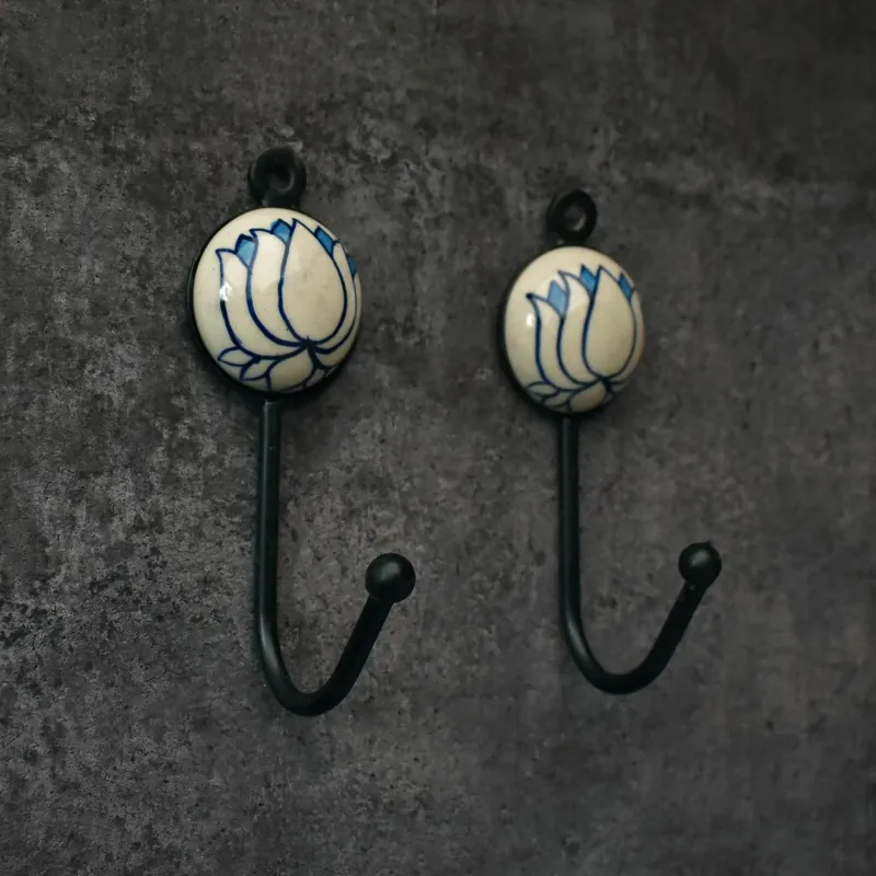 Toilet Paper Holder Handmade Lotus Flower Porcelain Keys Hook Towel Hook, Ceramic Wall Hook, Coat Hook Hanger