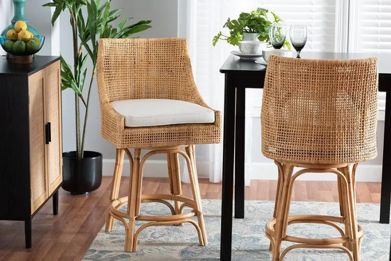 Bella Modern Bohemian Unadulterated Brown Rattan Counter Stool