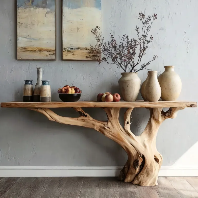 Handmade Wooden Entry Way Table – Rustic Console & Contemporary Side Wall Table