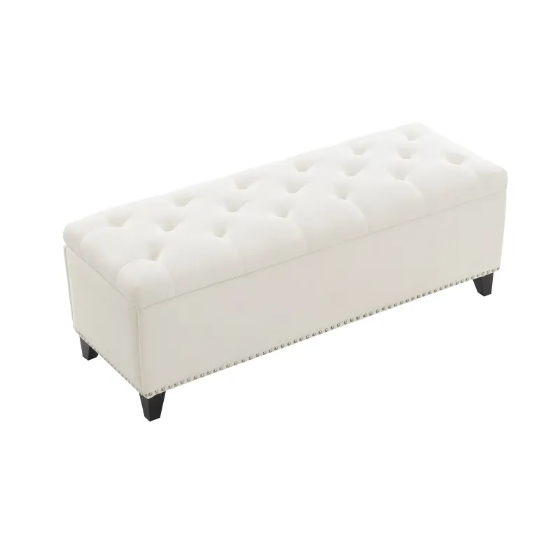 Fire-Rated Button-Tufted Storage Ottoman Safety Close Hinge