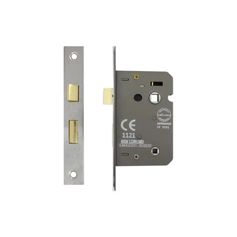 Fire-Rated 3 Lever Bathroom Lock CE 3" Shiny Nickel