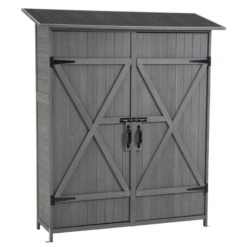 Knob Set Outdoor Storage Shed Lockable Door, Wooden Tool Storage Shed Removable Shelves & Pitch Roof