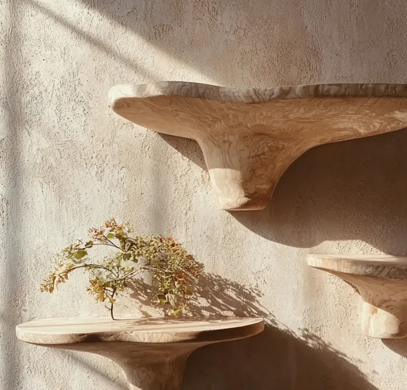 Rustic Mushroom Floating Shelves Hidden Brackets – Artisanal Wood Home Decor 500 lb Capacity