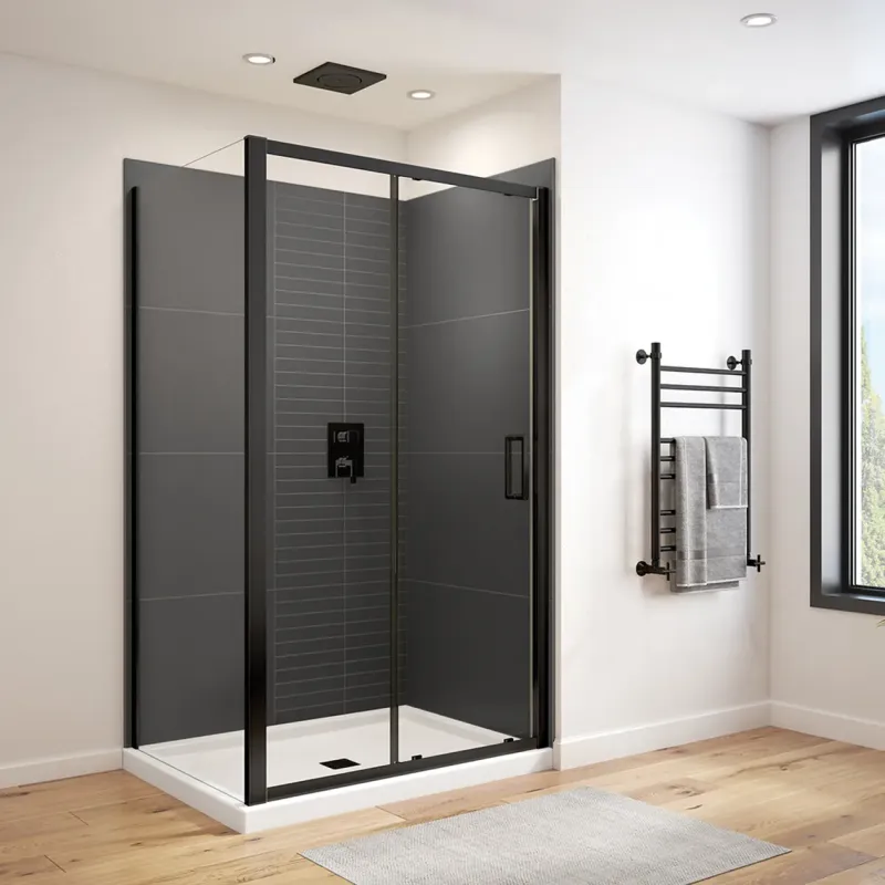 Connect Pro 43 ½-45 x 76 . 6mm Sliding Shower Door Alcove Installation Clear glass Matte Charcoal