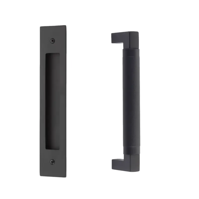 Keyless Entry Door Flush Pull and Knurled Handle "Helix" Hardware Interior Sliding Barn Doors Non-glossy Black