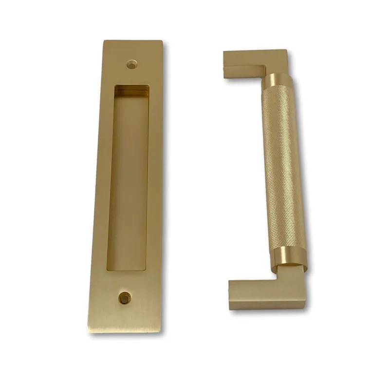 Keyless Entry Door Flush Pull and Knurled Handle "Helix" Hardware Interior Sliding and Barn Doors Satin Warm alloy