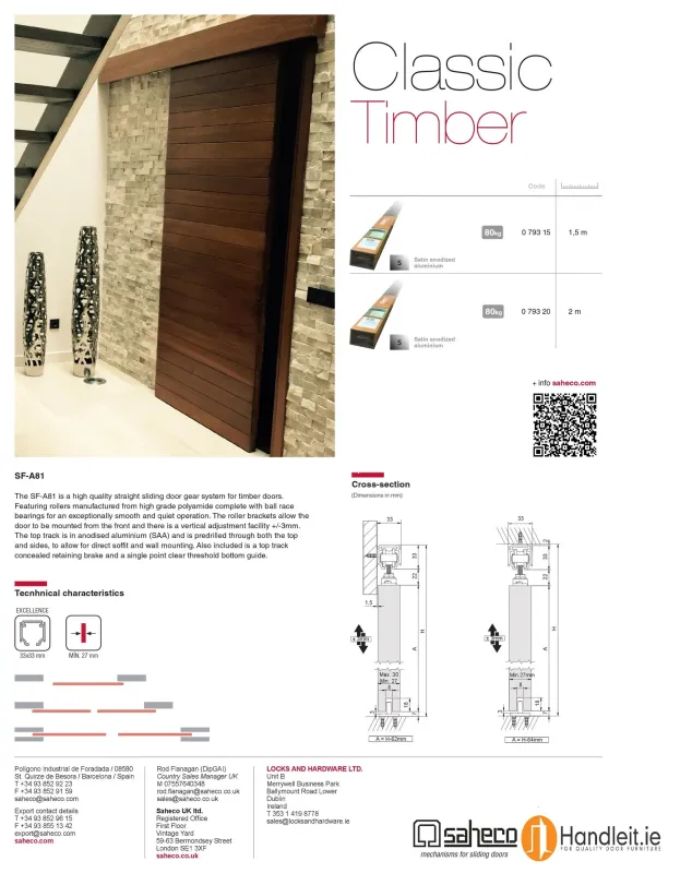 Saheco SF-A81 Internal Individual Door Sliding Door Kit