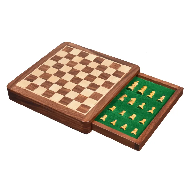 Large 10 inch Travel Chess set Drawer - Magnetic Adjust - Golden Rose wood