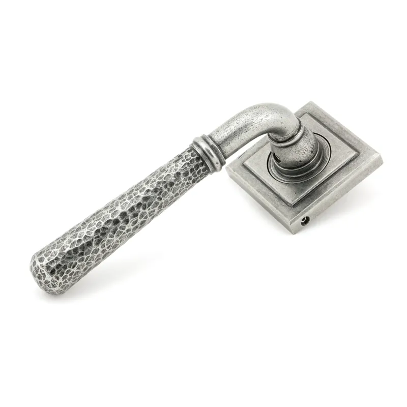 Pewter Hammered Newbury Lever on Rose Adjust (Square) | From Anvil