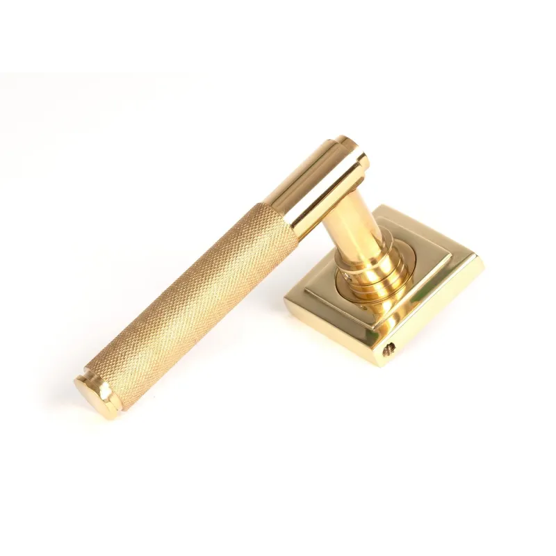 Polished Brass Brompton Lever on Rose Place (Square) | From Anvil