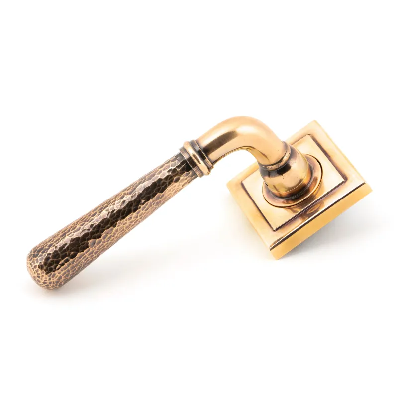 Polished Copper-brown Hammered Newbury Lever on Rose Set (Square) | From Anvil