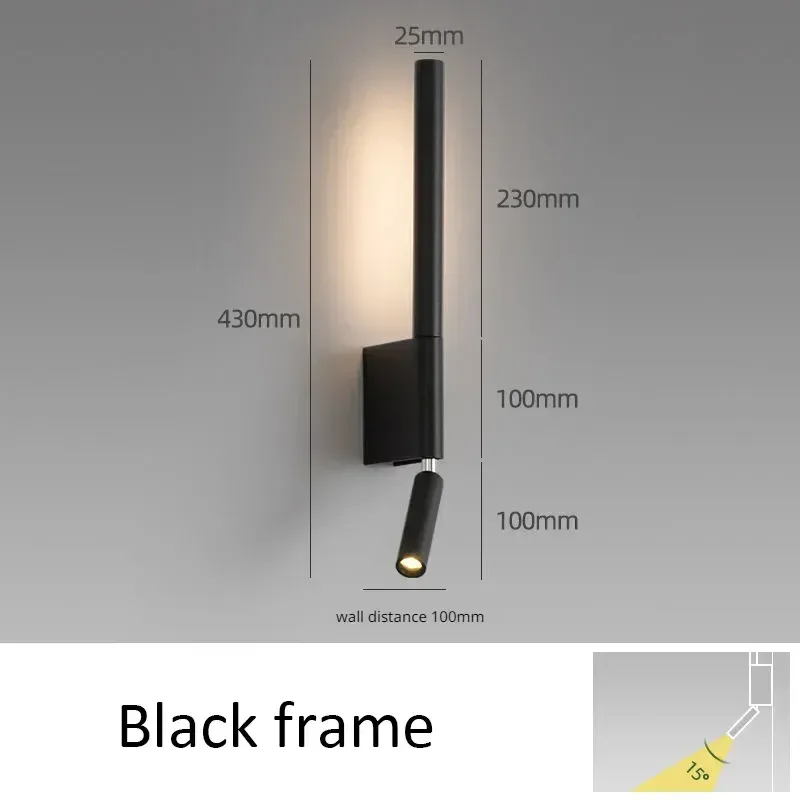 Afralia™ Modern LED Wall Light Jet-black White Decor Bedside Sconce Lamp Spotlight