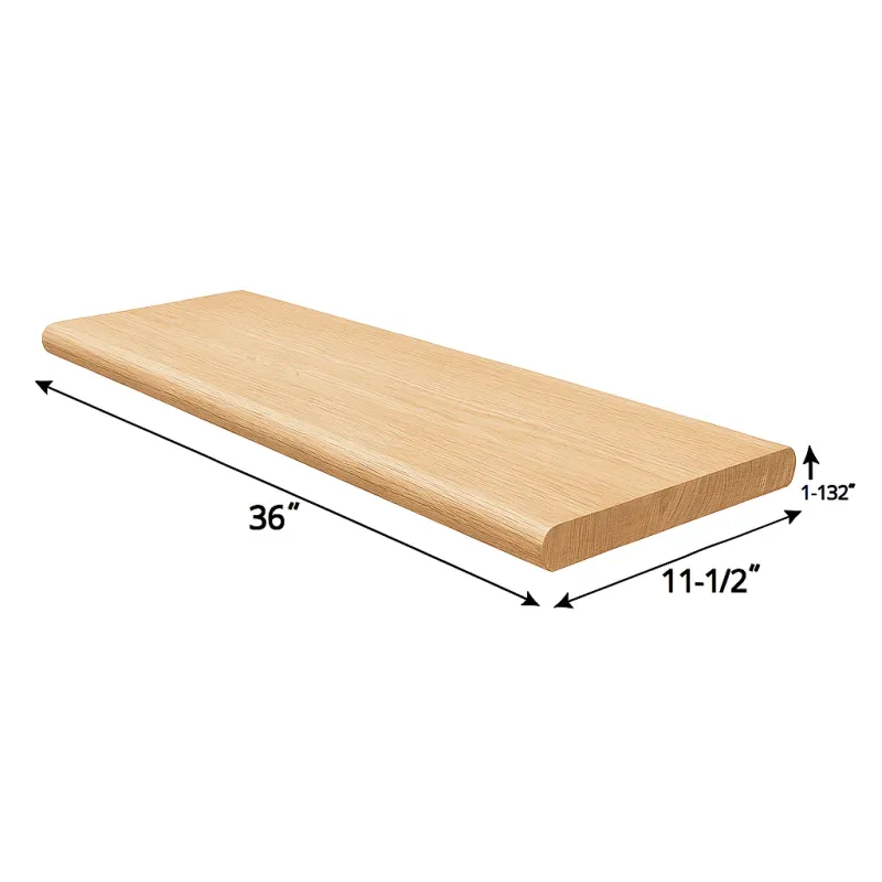 Sturdy Oak Unfinished Stair Tread 36″ x 11-1/2” - Bullnose Edge