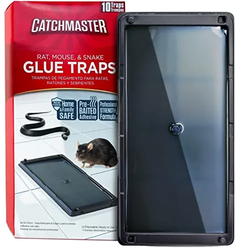 Catchmaster Glue Mouse Traps Indoor Home 10PK, Bulk Traps Mice and Rats, Pre-Baited Adhesive Plastic Trays Inside House, S...