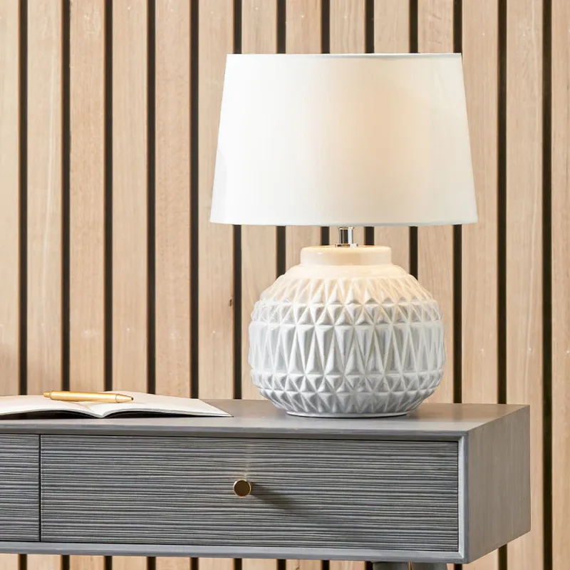 Anneli Warm Pearl Aztec Texture Ceramic Table Lamp | Dimmable | E26 Base
