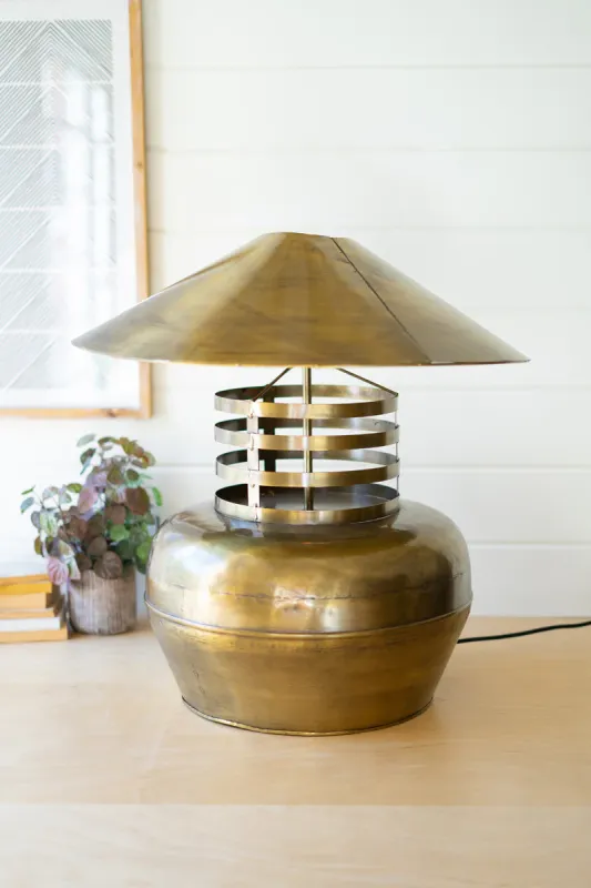 Antique brass table lamp all-metal shade