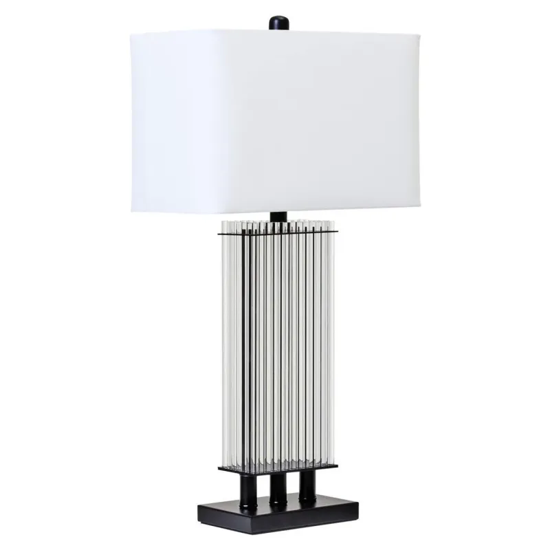 Fabric Drum Enola Lucid Glass Table Lamp Matte Black Base