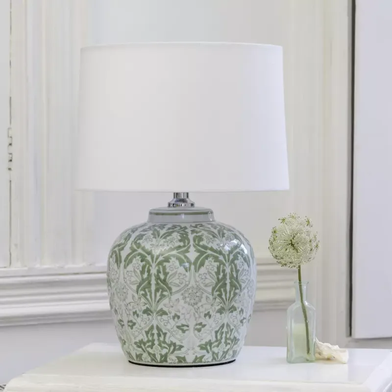 Grand Illusions Botanica Olive Lamp Chalk Shade – Ceramic Paisley Design (44cm)