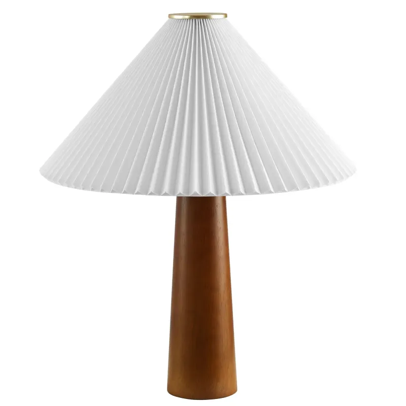 Jessica Timber Base Table Lamp Pleated Fabric Shade Modway EEI-7212