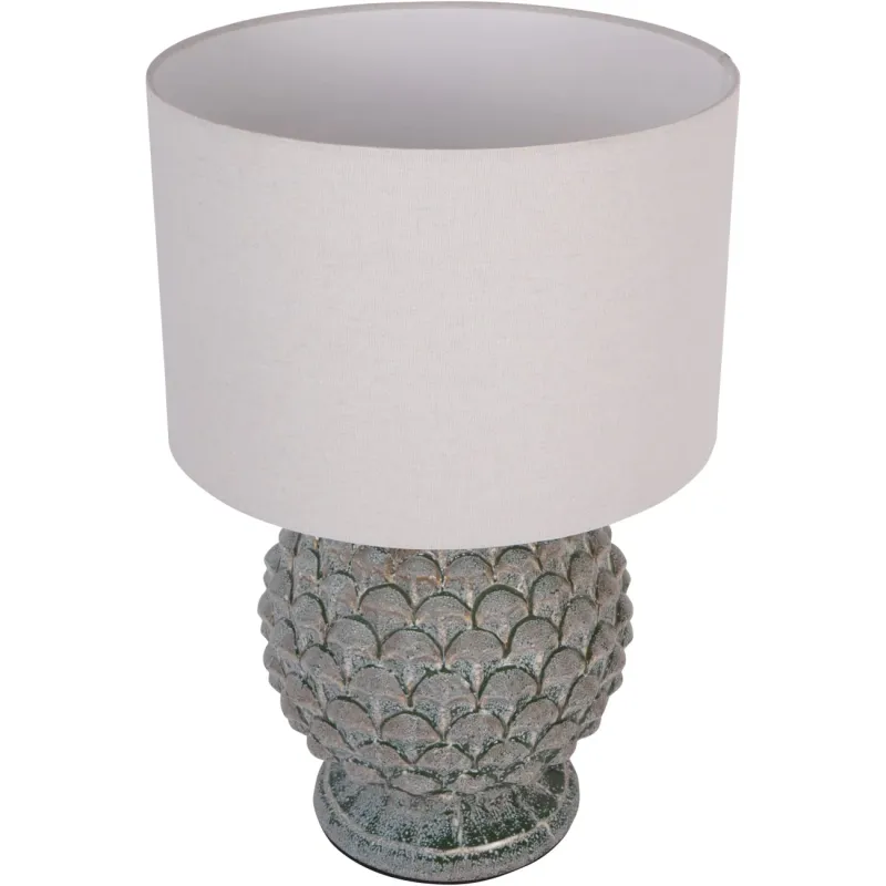 Modern Tripod Verona Glazed Stoneware Table Lamp – Textured Base Neutral Fabric Shade