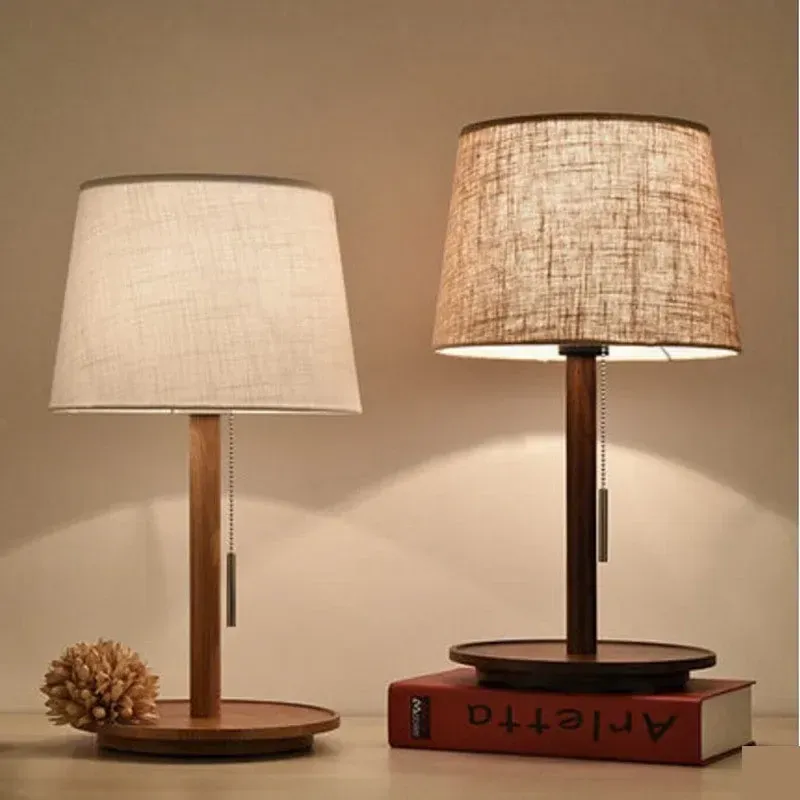 Premium Crystal Afralia™ Nordic Wood Table Lamp - Walnut & Cloth Shade
