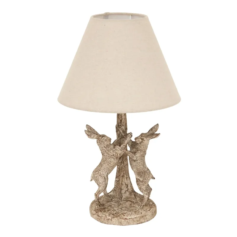 Stonewashed Marching Hares Table Lamp Flax Shade