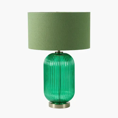 Varese Emerald Table Lamp – Ribbed Glass Forest Linen Shade