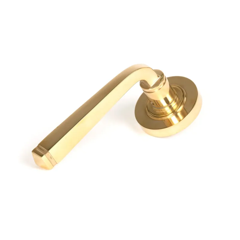 Shiny Brass Avon Round Lever on Rose Set (Plain) | From Anvil