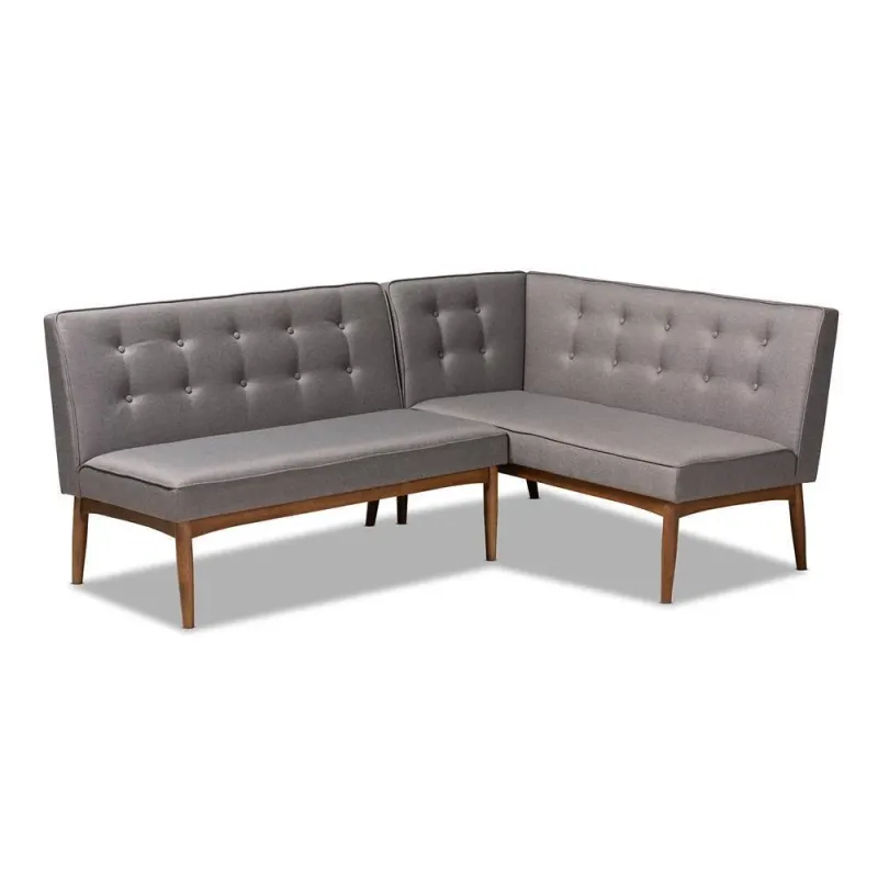 Arvid Mid-Century Minimalist Gray Fabric Upholstered 2-Piece Wood Dining Nook Banquette Set