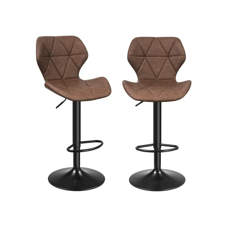 Charcoal Brown Set 2 Bar Stools Metal Frame