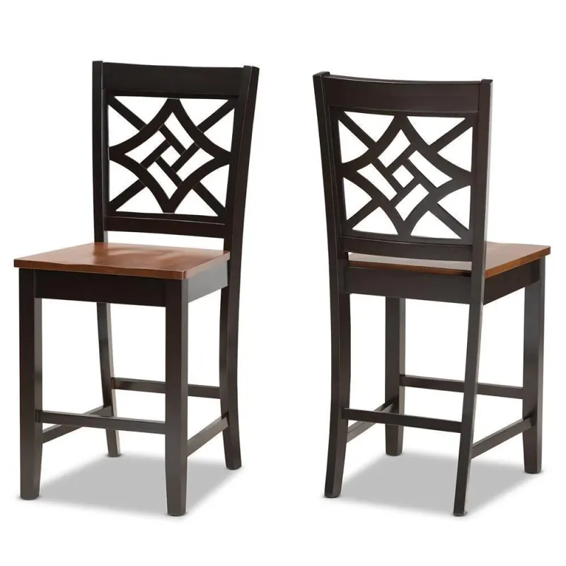 Nicolette Modern and Contemporary Two-Tone Dark Brown and Walnut Brown Finished Wood 2-Piece Counter Stool Adjust