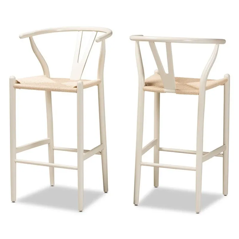 Paxton Cutting-edge and Contemporary White Finished Wood 2-Piece Counter Stool Set