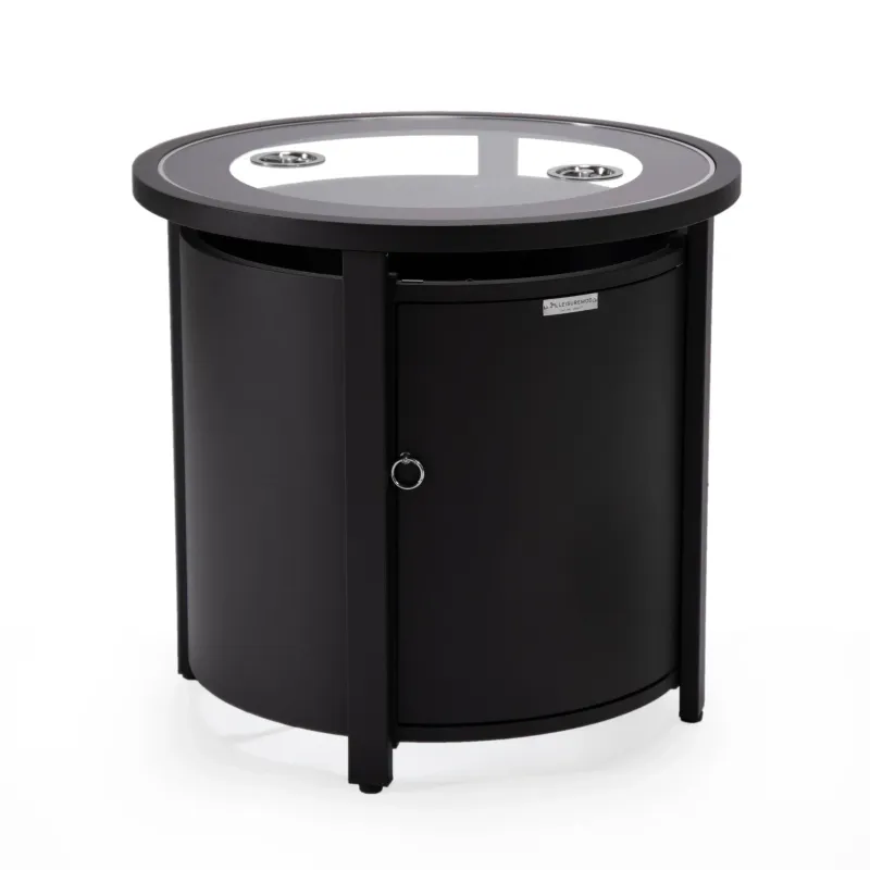 Walbrooke Modern Round Tank Holder Table Tempered Glass Top and Powder Coated Aircraft-grade