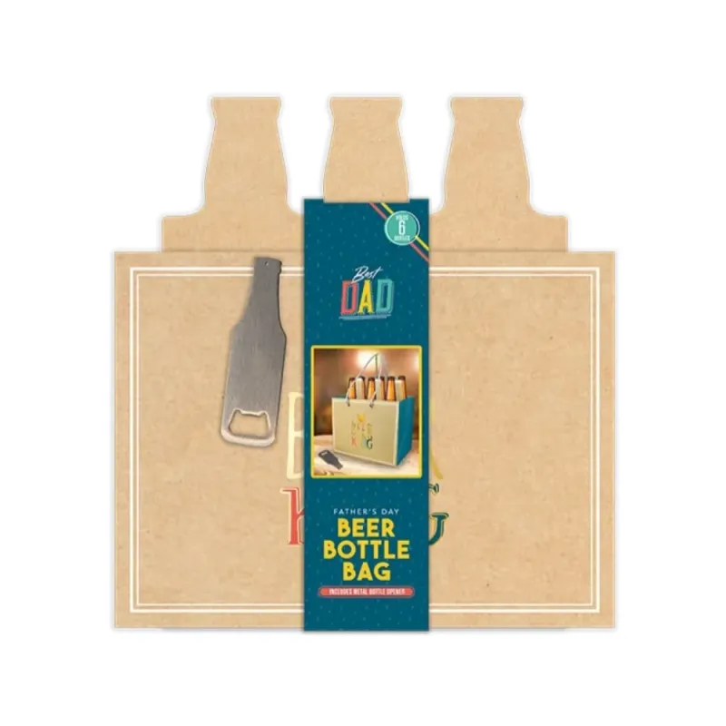 Father's Day Beer Bottle Bag & Opener | Premium Dad Design | 6 Bottle Capacity